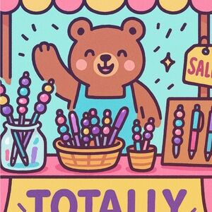 Cute Bear Illustration with Colorful Lollipops